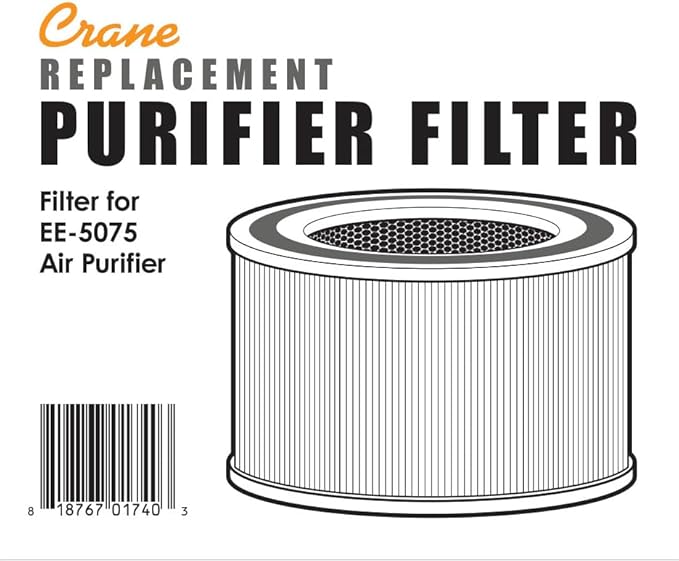 Crane Genuine Air Purifier Replacement Filter For Model EE-5075, HS-1964, HEPA Air Filter Replacement, Pack Of 1, 3-Stage Filtration For Better Indoor Air Quality