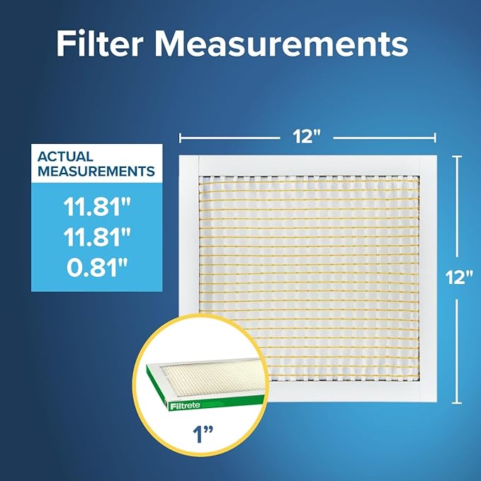 Filtrete 12x12x1 AC Furnace Air Filter, MPR 700, MERV 8, Tough on Pollen, Easy on Airflow, 3-Month Pleated 1-Inch Electrostatic Air Cleaning Filter, 6-Pack (Actual Size 11.81 x 11.81 x 0.81 in)