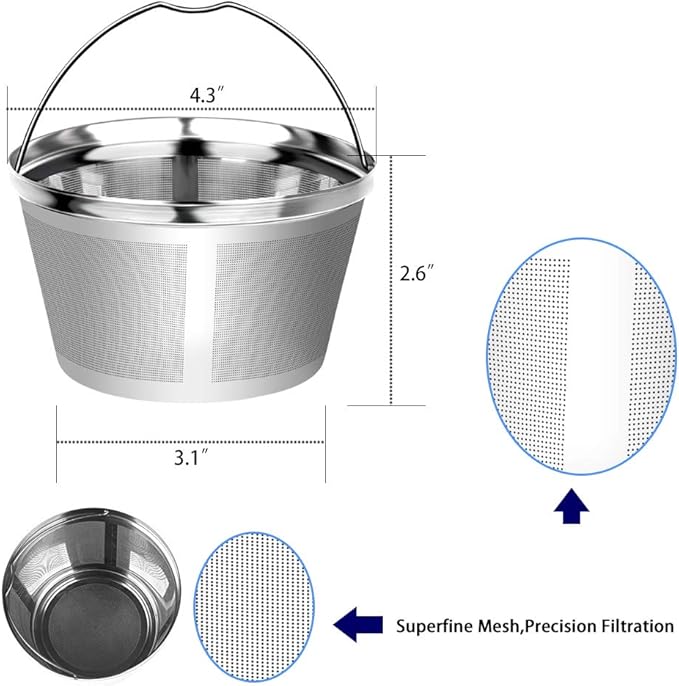 Reusable Stainless Steel Coffee Filter for Black & Decker 8-12 Cup Coffee Makers, Permanent Replacement Filter, Ultra Fine Mesh, Dishwasher Safe, BPA-Free