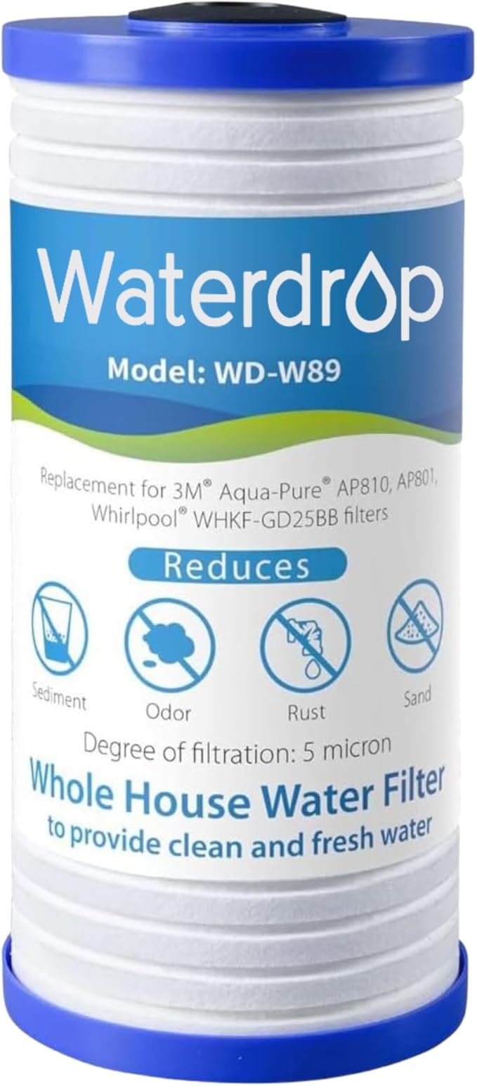 Waterdrop AP810 Whole House Water Filter Replacement for 3M® Aqua-Pure AP810, AP801, AP811, Whirlpool® WHKF-GD25BB, WHKF-DWHBB, 10" x 4.5", 1 Pack