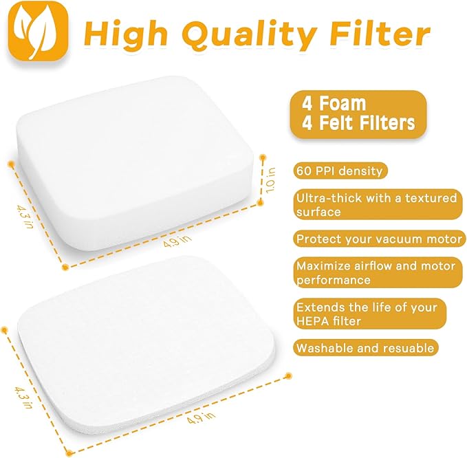 4Pack UV850 Felt & Foam Filters Replacement for Shark Performance Lift Away UV850 UV900 LA490 LA492 DuoClean Upright Vacuum Cleaner, Compare to Part #XFFK602UKT