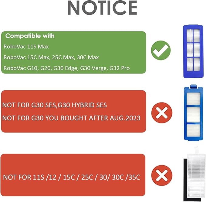 Replacement Parts Filters Compatible with Eufy RoboVac 11S Max, 15C Max, 30C Max, 25C Max, G20, G30 Verge, G30 Edge, G32 Pro Accessories Kit - 6 Pack (𝙉𝙊𝙏 𝙛𝙤𝙧 𝟏𝟏𝐒 / 𝗚𝟯𝟬 𝗛𝘆𝗯𝗿𝗶𝗱)