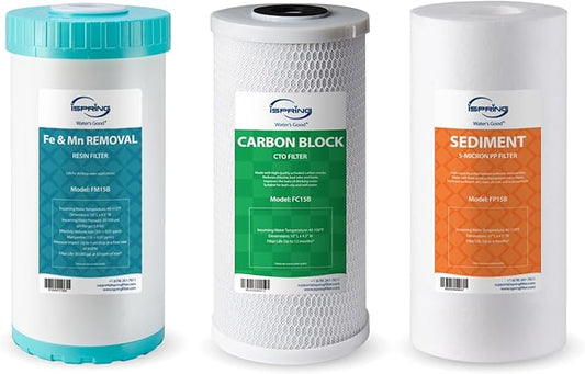iSpring F3WGB31BM Whole House Water Filter Replacement Pack, Reduces Iron, Manganese, Chlorine, Sediment, Taste, and Odor, Up to 12 Months, 4.5” x 10”, Fits WGB31BM