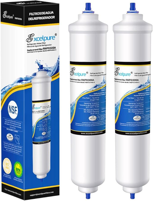 EXCELPURE GXRTDR Inline Water Filter Replacement for GE GXRTDR, Samsung HAFEX/EXP, DA29-10105J, Whirlpool WHKF-IMTO, RWF0300A Filter For Refrigerator, IceMaker, RVs, Marines, NSF Certified, 2 PACK