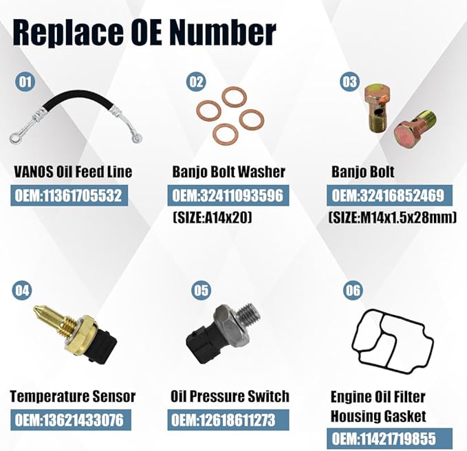 Engine Oil Filter Housing Gasket Kit Compatible with BMW 325Ci 530i X5 Z3 E39 E46 E53 E85 Replaces 11361705532 11421719855 12618611273 32416852469 13621433076 Engine Oil Filter Housing Seal Kit