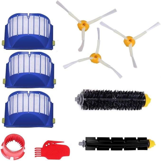 Vacuum Cleaner Replacement Part Kitfor Bristle Brush Flexible Beater Brush & Aero Vac Filter & Armed-3 Side Brush for iRobot Roomba 600 Series 595 610 614 620 630 645 650 655 680