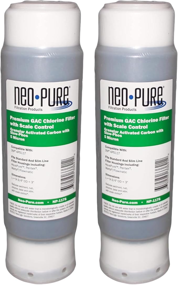 Neo-Pure NP-117S Chlorine Taste and Odor Reduction Water Filter Cartridge with Phosphate Scale Control – Compatible with 3M Aqua-Pure APS117 Systems – 2-Pack