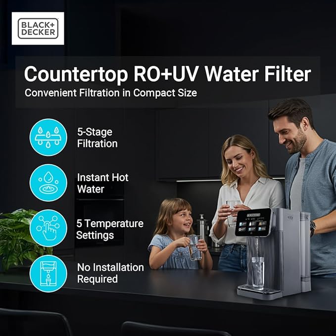 BLACK+DECKER Countertop Composite Cartridge, Reverse Osmosis Water Filter with 5 Stage Filtration System with UV, IAPMO R&T Tested, Platinum Sealed, and NSF/ANSI 58 Certified