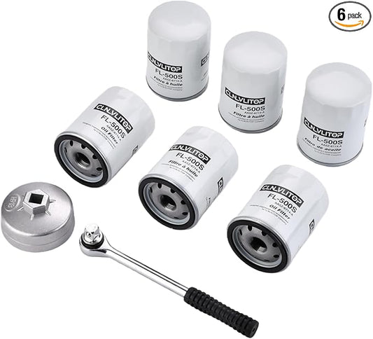 Oil Filter Kit with wrench for Ford F150 2011-2024 Explorer Mustang Expedition Flex Fsion Transit Fusion and Chevrolet, GMC, Dodge, Lincoln Replaces FL500S AA5Z-6714-A AA5Z6714A(6 Pack)