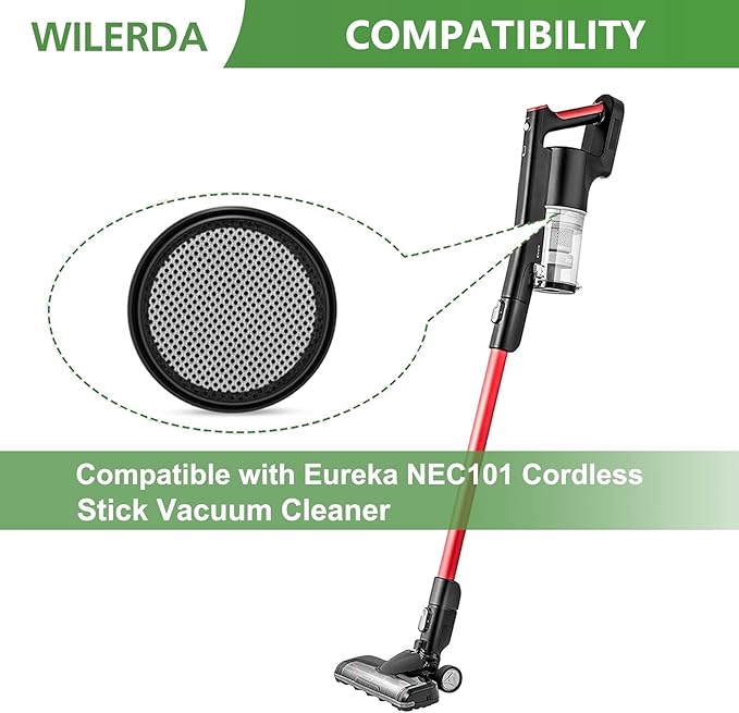 NEC101 Vacuum Filters Compatible with Eureka NEC101 Cordless Vacuum Cleaner, Non Woven Replacement Vacuum Filter, Compared to part # P1006, 2 Pack (Not for Other Models of Vacuum Cleaners)