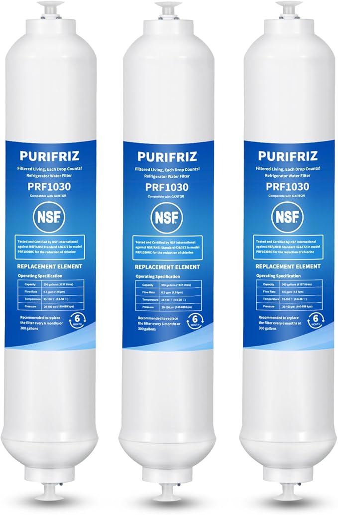 Updated 3 Pack GXRTQR Inline Water Filter Compatible with GE GXRTQR, GE GXRTQ, Remove Chlorine, Fluoride, Limescale and More, NSF/ANSI 42&372 Certified, 6 Month / 300 Gallon