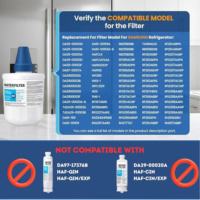 HAFCU1/XAA - HAFIN2/EXP Water Filter Replacement – Compatible with DA29-00003B DA29-00003F DA29-00003G – Carbon Block Filtration – Fresh Water & Ice – 6 Month Life 1 PACK