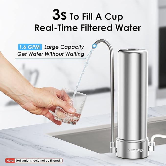 Waterdrop WD-CFF-01 Replacement Filter, NSF/ANSI 42&372 Certified, Countertop Water Filter, Longer Filter Life, 5-stage Water Filter, Reduces Heavy Metals, Bad Taste and Up to 99% of Chlorine, 2 Pack