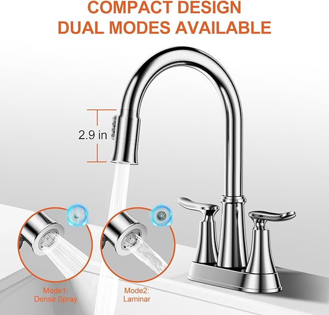 Metal Faucet Extender Aerator for Bathroom Sink - Faucet Sprayer Attachment with Stretchable Hose - 2 Mode Sink Sprayer Attachment for Faucet - Anti-Clogging Design
