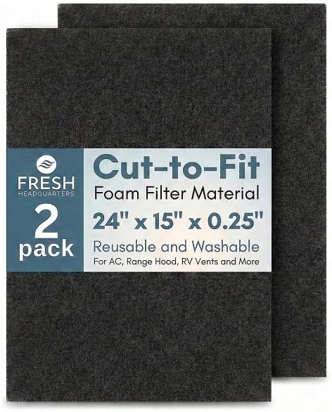 2-Pack Cut to Fit Air Filters – 24"x15"x0.25" Washable & Reusable Foam Filter Material Roll | Cut to Size Replacement for Window Air Conditioner Filter, AC Vent Filters, Furnace, RV, Range Hood & More