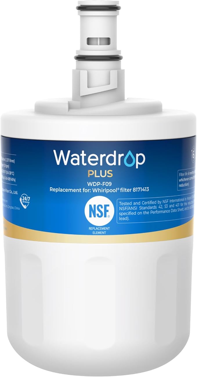 Waterdrop Plus 8171413 Refrigerator Water Filter, Replacement for Whirlpool® 8171413, 8171414, EDR8D1, Kenmore® 46-9002, NSF/ANSI 401&53&42 Certified, Reduce PFAS (Package May Vary)