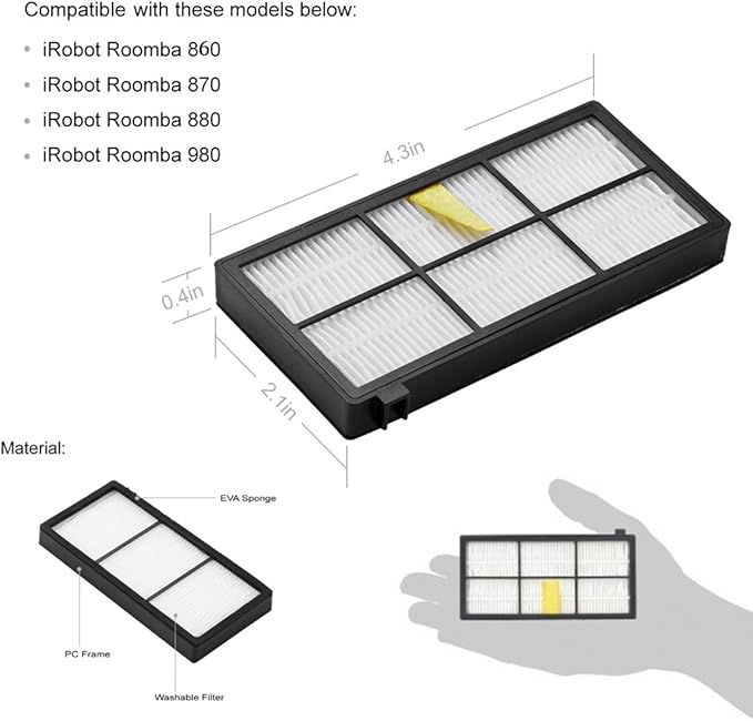 Hongfa Replacement for iRobot Roomba Filters 960 981,15 Packs 800 and 900 Series Hepa Filters for Roomba 960 980 870 880 960 877 871 880 890 891 805 Robotic Vacuum Parts