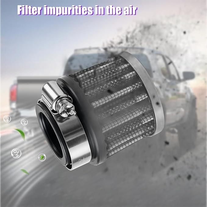 Car Air Intake Filter, 1" 25mm Inlet Valve Cold Air Intake Filter Cleaner with Adjustable Clamp, Hight Flow Performance Auto Crankcase Breather Filter Replacement, Universal Fit (Carbon Fiber)