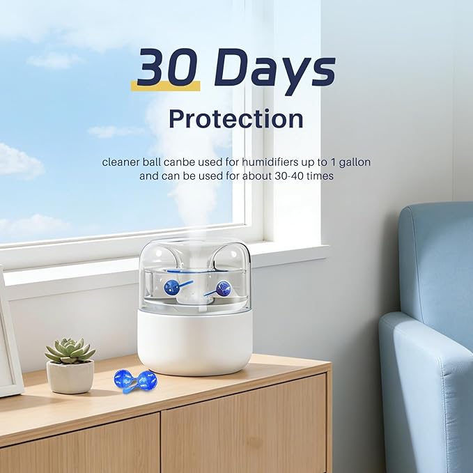 12 Pack Humidifier Cleaner, Humidifier Tank Cleaner Balls compatible with All humidifiers and Fish Tanks, Purifies Water, Prevents Hard Water Build-Up, Reduces Scale to improve Humidification