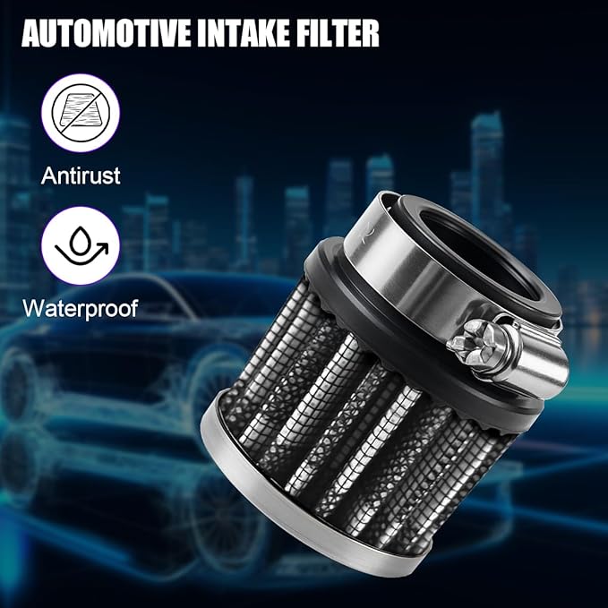 Car Air Intake Filter, 1" 25mm Inlet Valve Cold Air Intake Filter Cleaner with Adjustable Clamp, Hight Flow Performance Auto Crankcase Breather Filter Replacement, Universal Fit (Carbon Fiber)