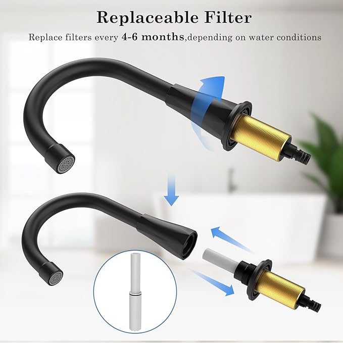 Bathroom Faucets with Filter, Widespread Black Bathroom Sink Faucet for 3 Holes with Pop-up Drain Assembly, Two Handle Vanity Faucet (Contemporary)