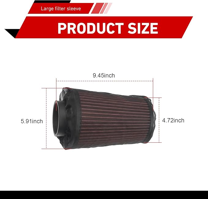 Car Air Intake Filter Sock Cover, Waterproof Dust-Proof High Flow Cold Air Filter Wrap, Cone Washable Element Protective Wrap Accessory, Universal for Most Cars (Large)