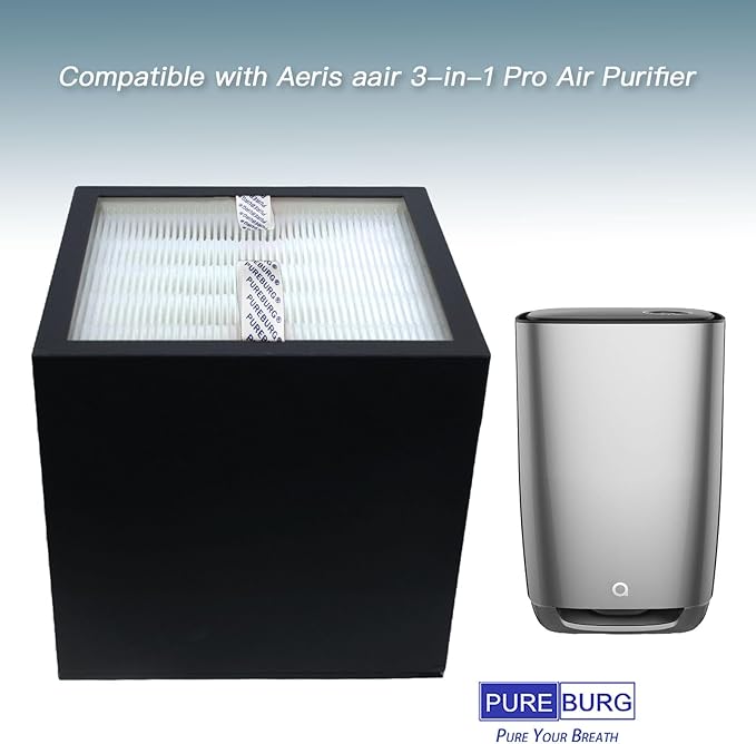 PUREBURG Replacement Filter Compatible with Aeris aair 3-in-1 Pro Air Purifier, H13 HEPA Activated Carbon 2-in-1 For Air Clean Dust VOCs Odor 3-Stage Filtration