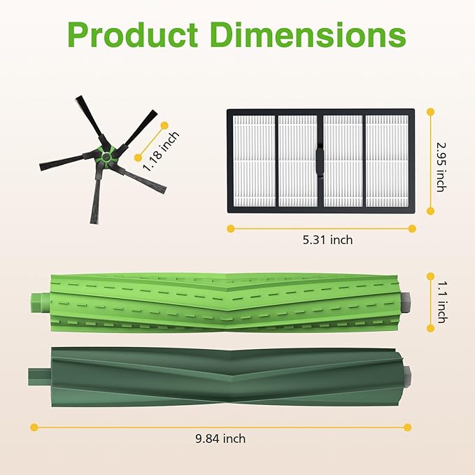 18 Pcs S9 Replacement Parts Accessories for iRobot Roomba S9(9150) S9+ S9 Plus (9550) S Series Vacuum Cleaner, 2 Set Rubber Roller Brush, 6 Filters, 6 Side Brush, 2 Tools