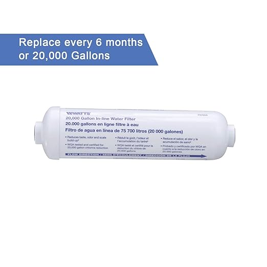 Watts Premier 20,000 Gallon Inline Water Filter with Two 1/4" Brass Connectors for Refrigerator, Ice Maker, RV, Camper, Water Cooler, Fountain, Reduces Bad Taste, Odors, Chlorine and Sediment