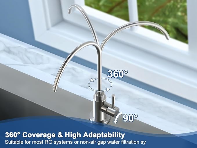 Reverse Osmosis Faucet Fits Most RO Units or Water Filtration System, Non-Air Gap Stainless Steel Drinking Water Faucet for Bar, Kitchen Sink, RV (DM001 BN)