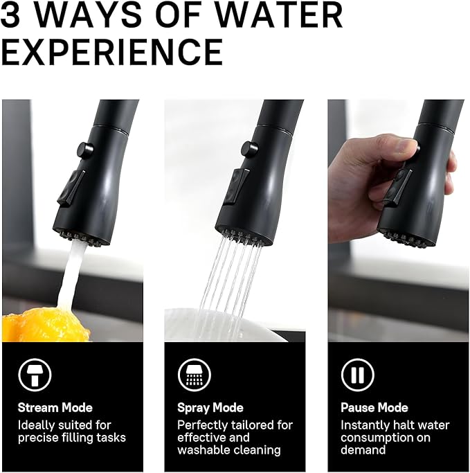 WEWE Black Kitchen Faucet, Leak Proof Kitchen Faucets with Pull Down Sprayer Commercial Stainless Steel Single Handle Single Hole Kitchen Sink Faucet for Farmhouse Camper Laundry Rv Bar