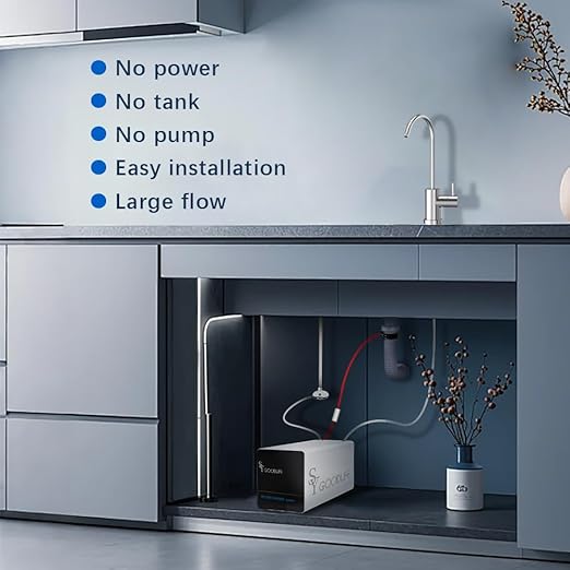 SY GOODLIFE DF-56 Reverse Osmosis System, Tankless,not Require Electricity Reverse Osmosis Water Filter, Under Sink RO System, 2:1 Pure to Drain，0 Power Consumption