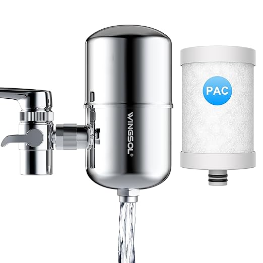 WINGSOL Stainless Steel Water Filter for Sink Faucet, NSF/ANSI 42&53, 360° Rotating Tap Purifier Reduce PFAS, Lead, Chlorine & Microplastics, 350 Gallons Long-Lasting Reinforced Housing Built-to-Last
