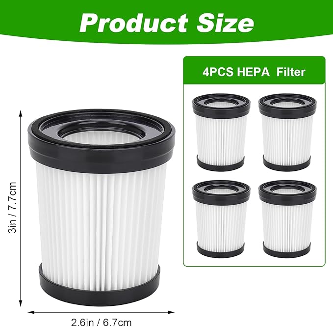Vacuum Filter Replacement For Fabuletta FSV001/FSV101,Girnoor G160/G165, Lubluelu 202, Oraimo OSV-102, VacLife VL732/VL206,Besswin W26,Afoddon A300 Stick Vacuum Cleaners - 4 Pack