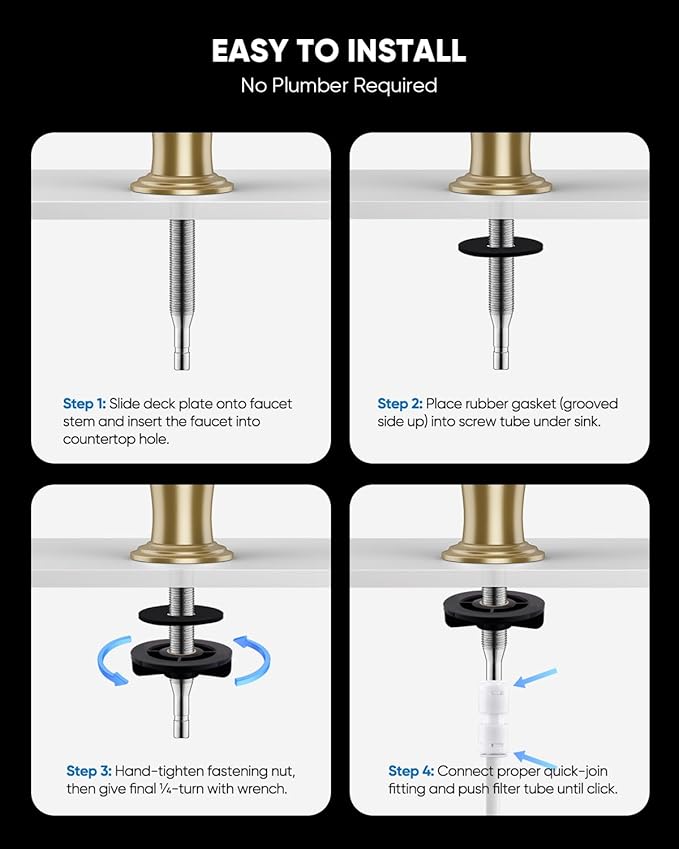 WEWE Vintage Drinking Water Faucet, Lead-Free Stainless Steel Kitchen Water Filter Faucet for Reverse Osmosis System, Non-Air Gap RO Beverage Faucet, Gold