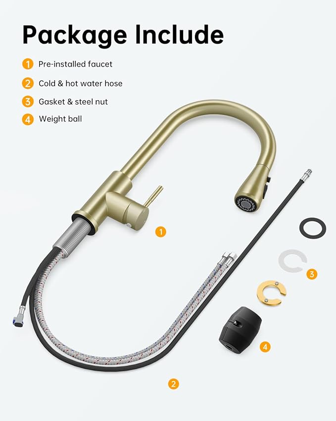 Brushed Gold Kitchen Faucet with Pull Down Sprayer, High Arc Faucet, Stainless Steel Modern RV Bar Sink Faucets for Pot Filler, Farmhouse Camper Bar Laundry, RV Bathroom