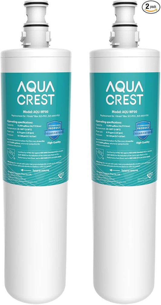 AQUACREST 3US-PF01 Under Sink Water Filter, NSF 42 Certified Replacement for Advanced 3US-PF01, 3US-MAX-F01H, 3US-PF01H, Delta RP78702, Manitowoc K-00337, K-00338 Water Filter (Pack of 2)