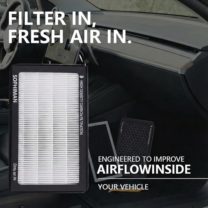Cabin Air Filter for Tesla Model 3 Model Y (2016-2025) | 2-Pack, Activated Carbon | Dual-Layer HEPA | Replacement