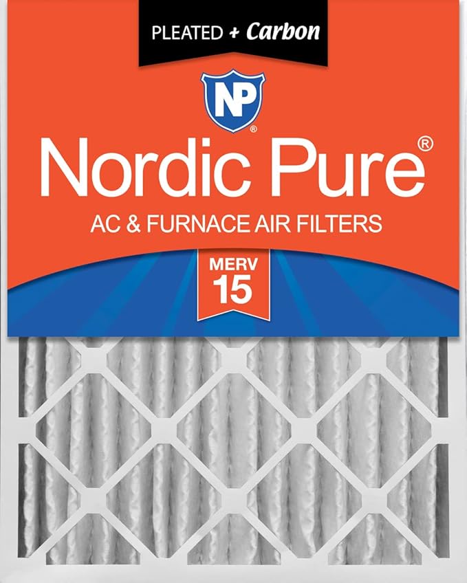 Nordic Pure 20x24x4 (Actual Size: 19 3/8 x 23 3/8 x 3 5/8) Pleated Air Filters MERV 15 Plus Carbon 1 Pack