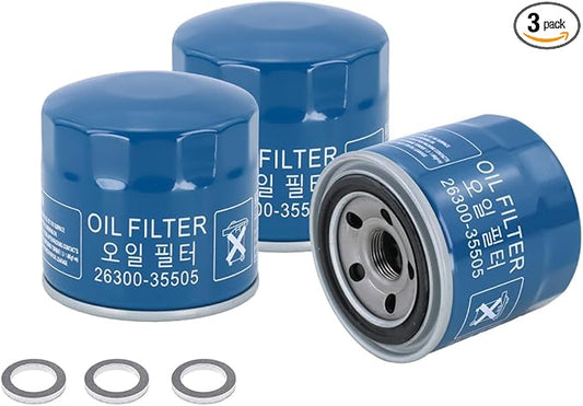 Kefly 26300-35505 Engine Oil Filters Fits for Hyundai Elantra Tucson Santa Fe Kia Sportage Forte Seltos, with Drain Plug Gasket (3 PCS)