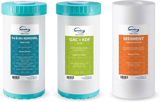 iSpring F3WGB31BMKS Whole House Water Filter Replacement Pack, Reduces Iron, Manganese, Hydrogen Sulfide, Lead, Chlorine, Sediments, Up to 12 Months, 4.5” x 10”, Fits WGB31B-MKS
