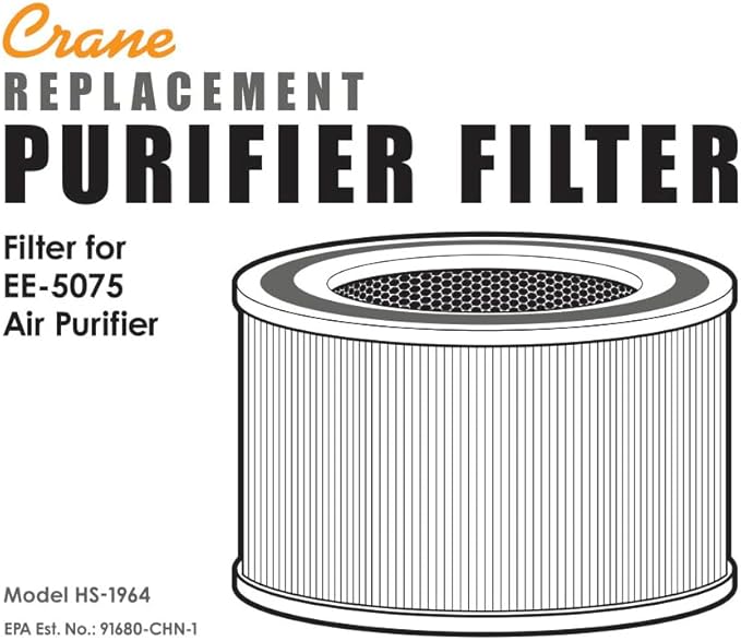 Crane Genuine Air Purifier Replacement Filter For Model EE-5075, HS-1964, HEPA Air Filter Replacement, Pack Of 1, 3-Stage Filtration For Better Indoor Air Quality