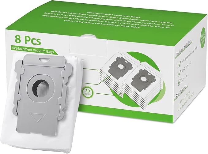 8 Pack Vacuum Bags, Effective Dust Filtration,Compatible with iRobot Roomba i& s & j Series, for i3+, i4+, i5+, i6+,J6+, i7, i7+(7550) j7, j7+, i8+, J8+, J9+, s9+ Automatic Dirt Disposal Bags
