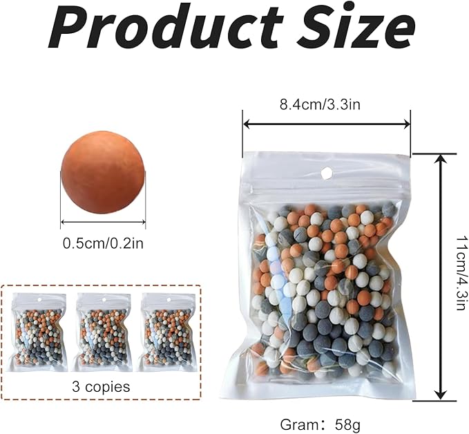 BLMHTWO 3 Packs Replacement Anion Mineral Shower Head Bead Four Color Shower Filter Water Stone Beads Filtration Mineral Beads Stones Balls Suitable for Filtered ShowerHead