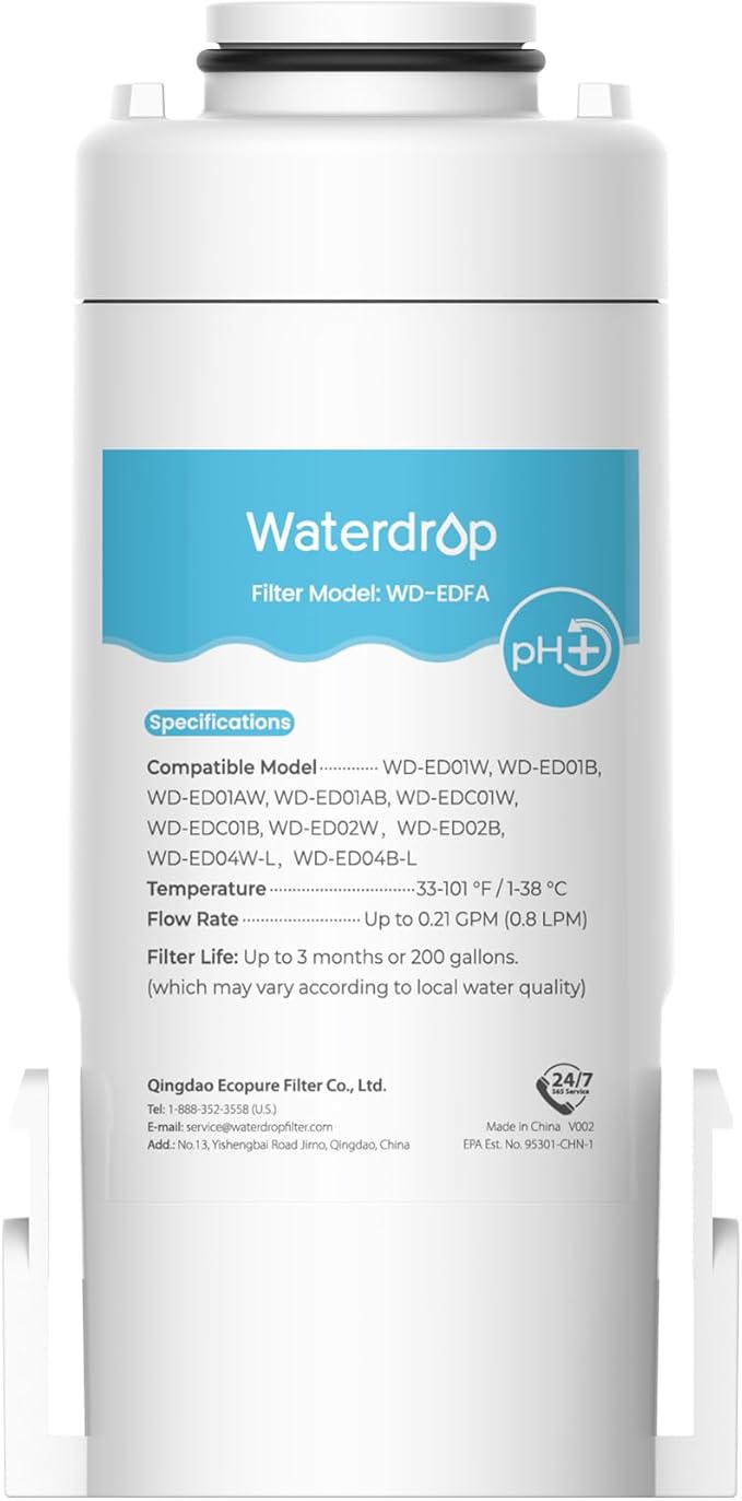 Waterdrop WD-EDFA Alkaline Filters Replacement for Waterdrop Electric Pitcher 𝐖𝐃-𝐄𝐃𝟎𝟏/𝐄𝐃𝟎𝟐/𝐄𝐃𝟎𝟒/𝐄𝐃𝟎𝟏𝐀/𝐄𝐃𝐂𝟎𝟏, Improve PH, 3 Months or 200 Gallons, 1 Filter