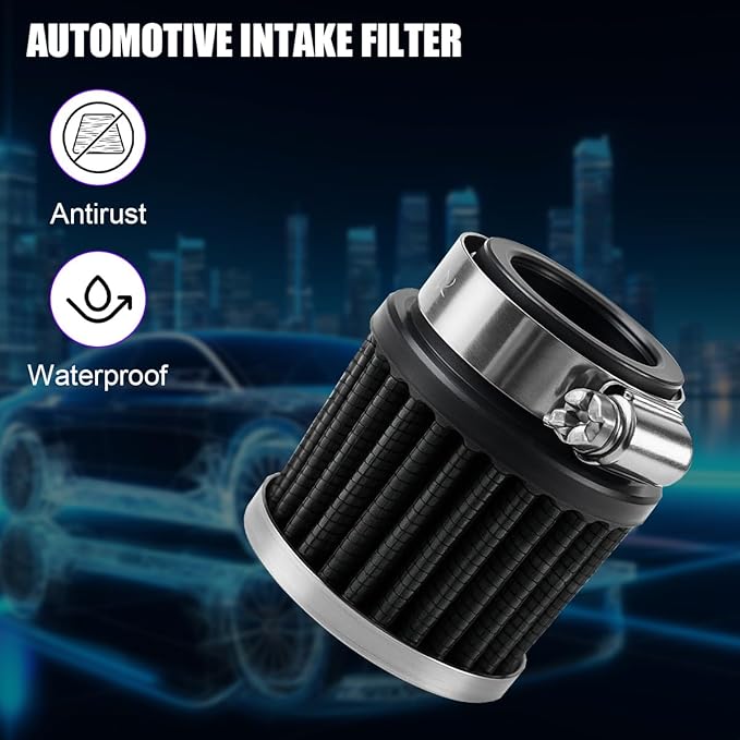 Car Air Intake Filter, 1" 25mm Inlet Valve Cold Air Intake Filter Cleaner with Adjustable Clamp, Hight Flow Performance Auto Crankcase Breather Filter Replacement, Universal Fit (Black)
