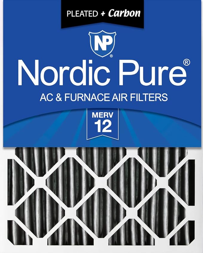 Nordic Pure 20x24x4 (Actual Size: 19 3/8 x 23 3/8 x 3 5/8) Pleated Air Filter MERV 12 Pleated + Carbon 1 Pack