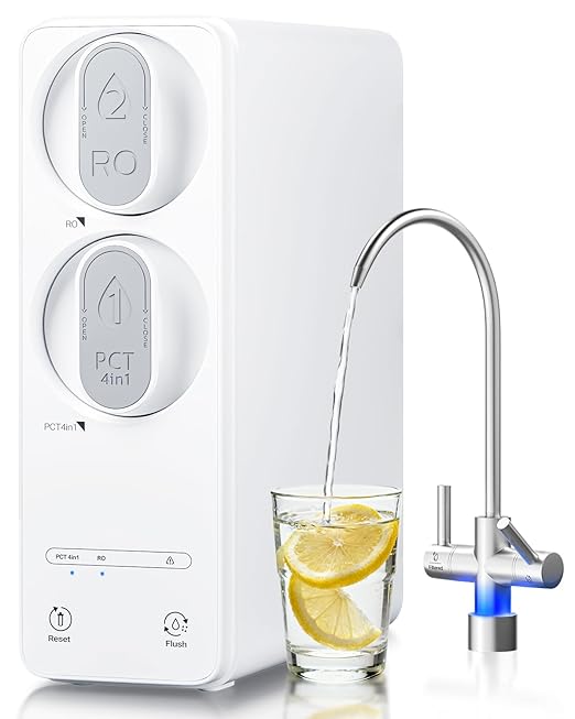 Ecoviva 600GPD Reverse Osmosis System, RO Under Sink Water Filter System, Tankless, Lower TDS, 2.5:1 Pure to Drain Ratio, LED Panel with Filter Monitor, Online Installation Guide, White