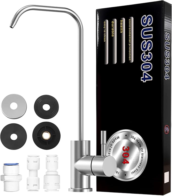 Drinking Water Faucet, Lead-Free Kitchen Water Filter Faucet for Reverse Osmosis or Water Filtration System, RO Faucet, Brushed Nickel (Silver)