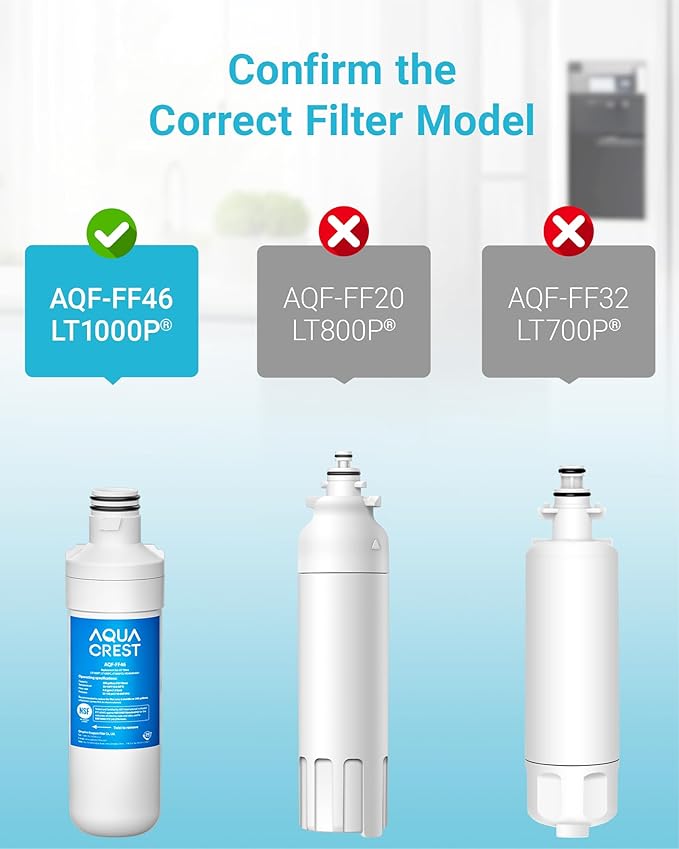 AQUA CREST LT1000PC ADQ747935 MDJ64844601 Refrigerator Water Filter, Replacement for LG® LT1000P®, LT1000PC, LT1000PCS, ADQ74793501, ADQ74793502, LFXS26973S, Kenmore 469980, 9980, 3 Filters